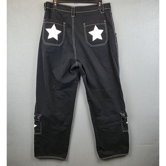 Hot Topic Pants Womens 11 Black Cargo Flare Stars Emo Skater Gothic Punk Rare - Picture 2 of 9
